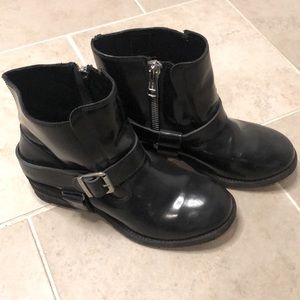All Saints Jules Black Patent Leather Moto Boots (Size 38)